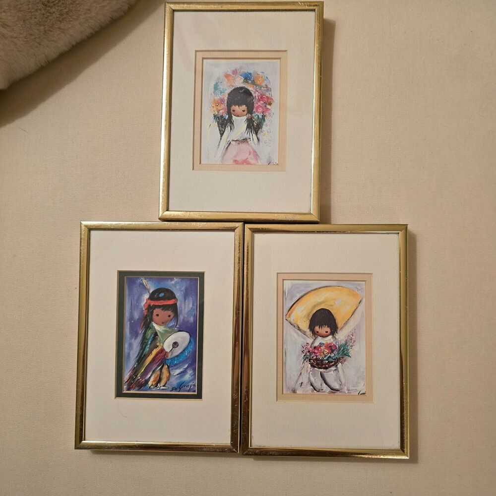3 Vintage Matted and Framed Signed  De Grazia Prints